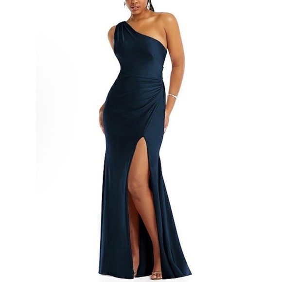 CYNTHIA & SAHAR PORTIA STYLE CS104 One Shoulder Mermaid Gown Midnight Navy - Picture 1 of 16